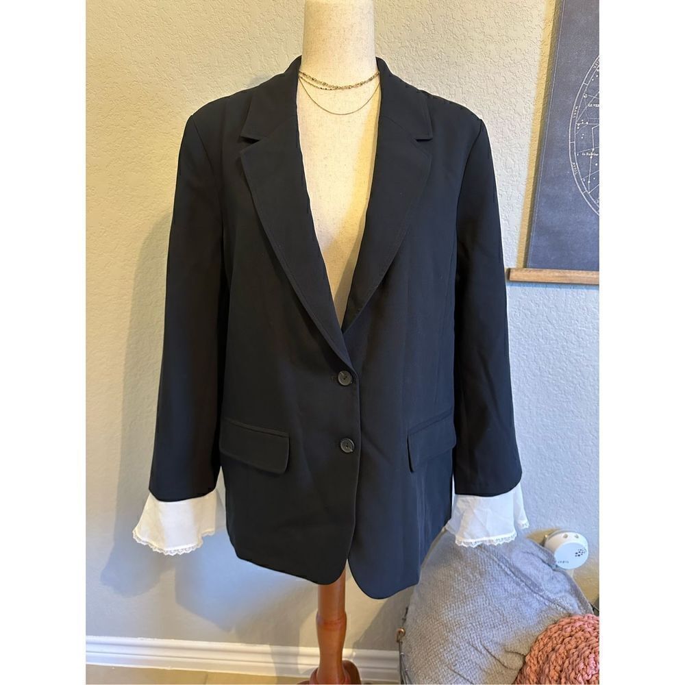 NWT A by Anthropologie Black Fabric Trim Fitted Blazer Jacket Size 14 OB1728835